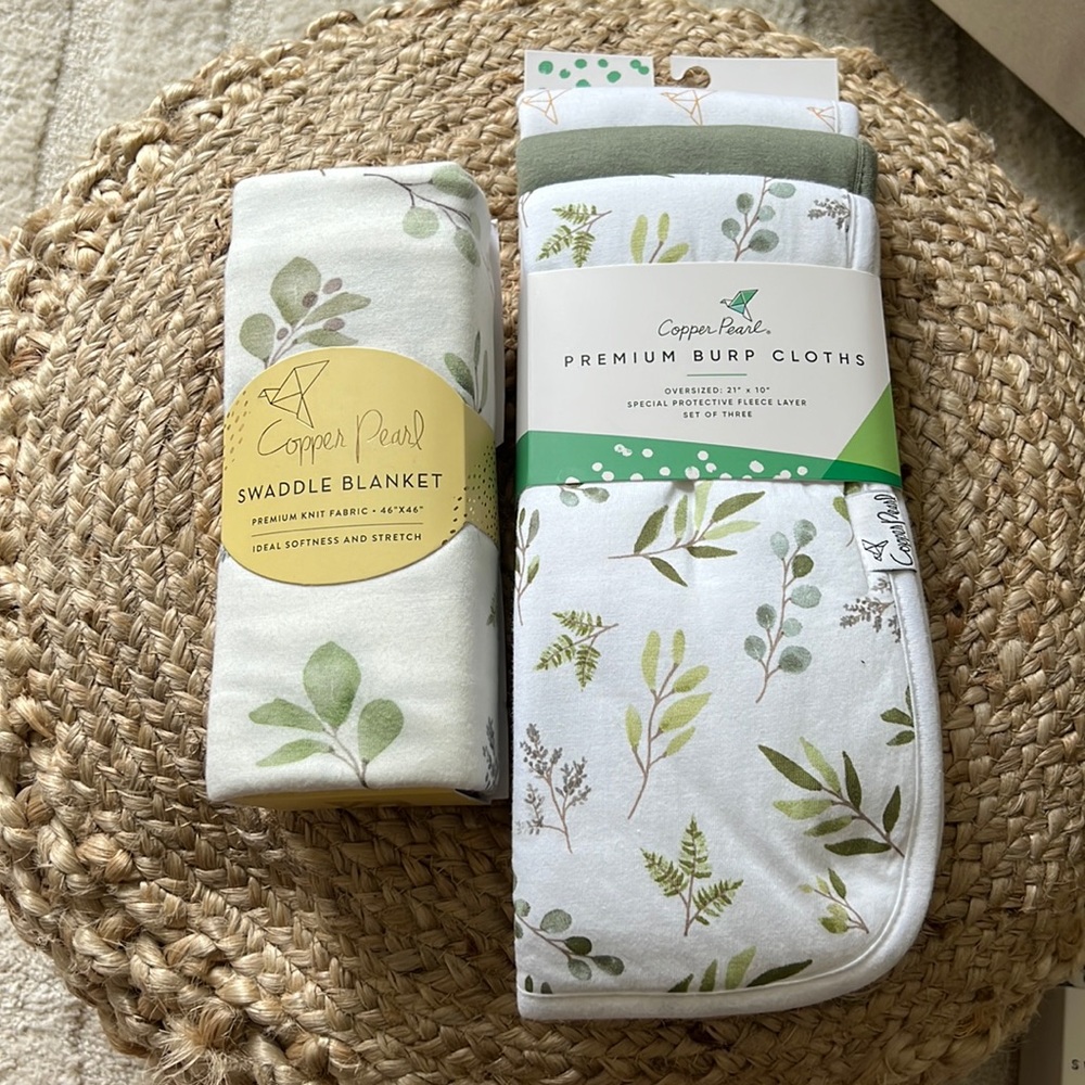 NWT Copper Pearl Swaddle Blanket & Premium Burp Cloths